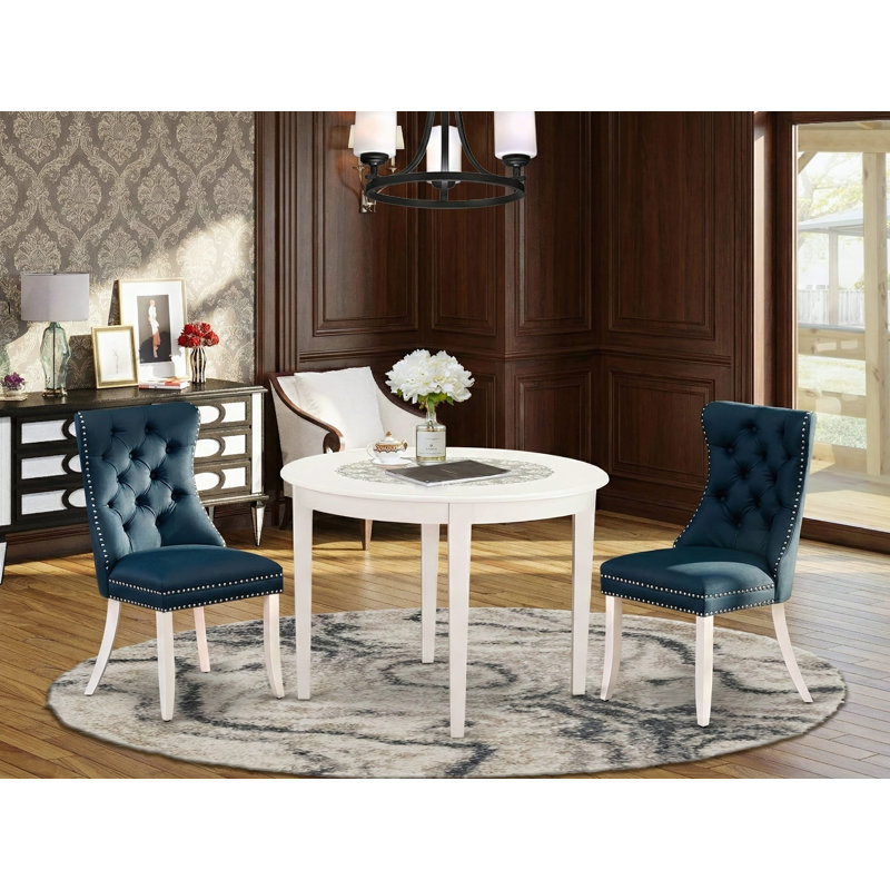 Ensemble de table de cuisine 5 pièces pour 4 tables de salle à manger rectangulaires et 4 chaises Parson rembourrées en polyester, 36 x 60 pouces, lin blanc