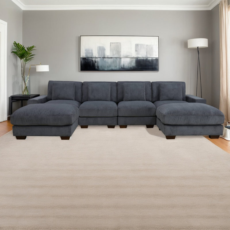Harilla 6 - Piece 123"Upholstered Sectional with Ottoman, Gray Corduroy