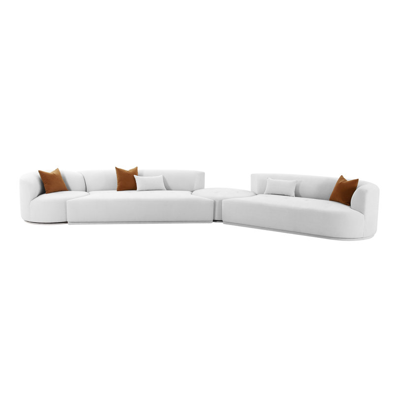Tov Furniture Fickle Cream Boucle 4-Piece Modular RAF Sectional, Right Hand Facing, Cream Boucle