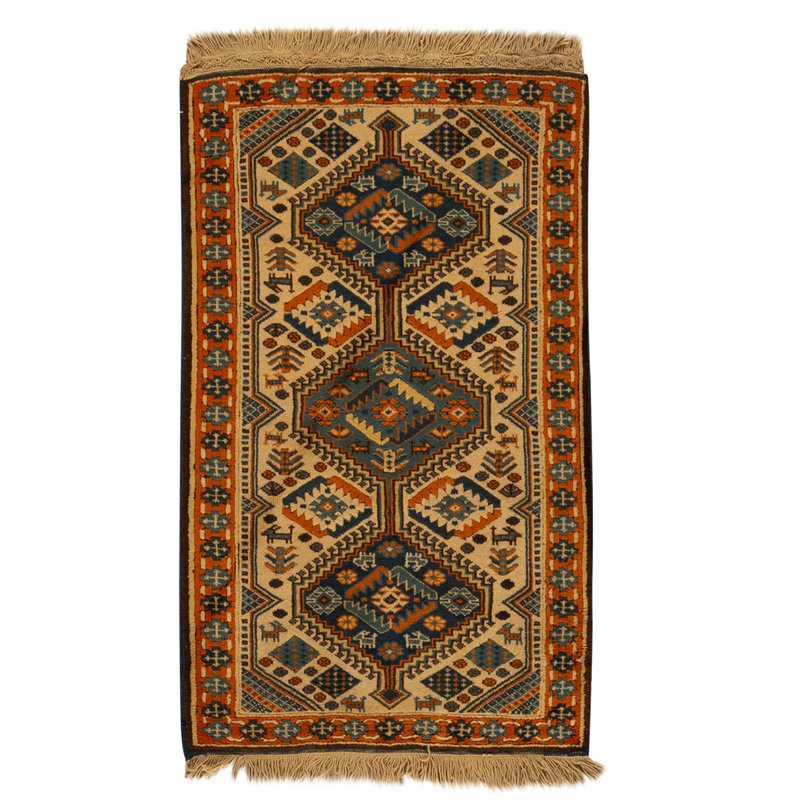 Tapis ivoire et pêche noué à la main de haute qualité
