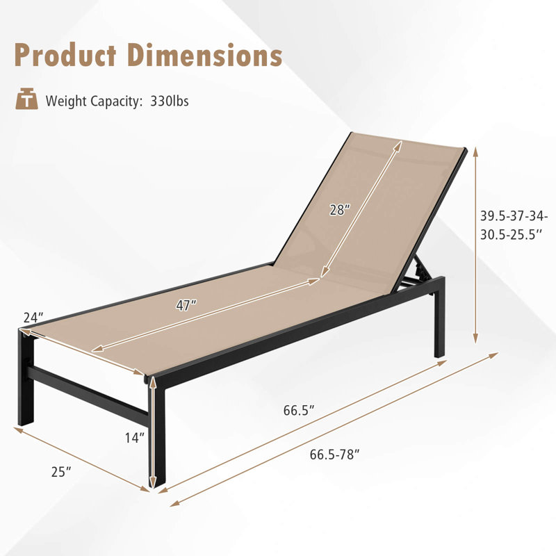 Chaise longue simple inclinable 60,5 po Arinn, Brun