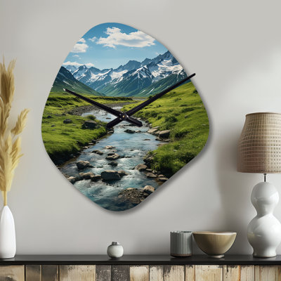 Alaska Landscape II - Asymmetrical Alaska Metal Wall Clock, Green Wall Clock Print