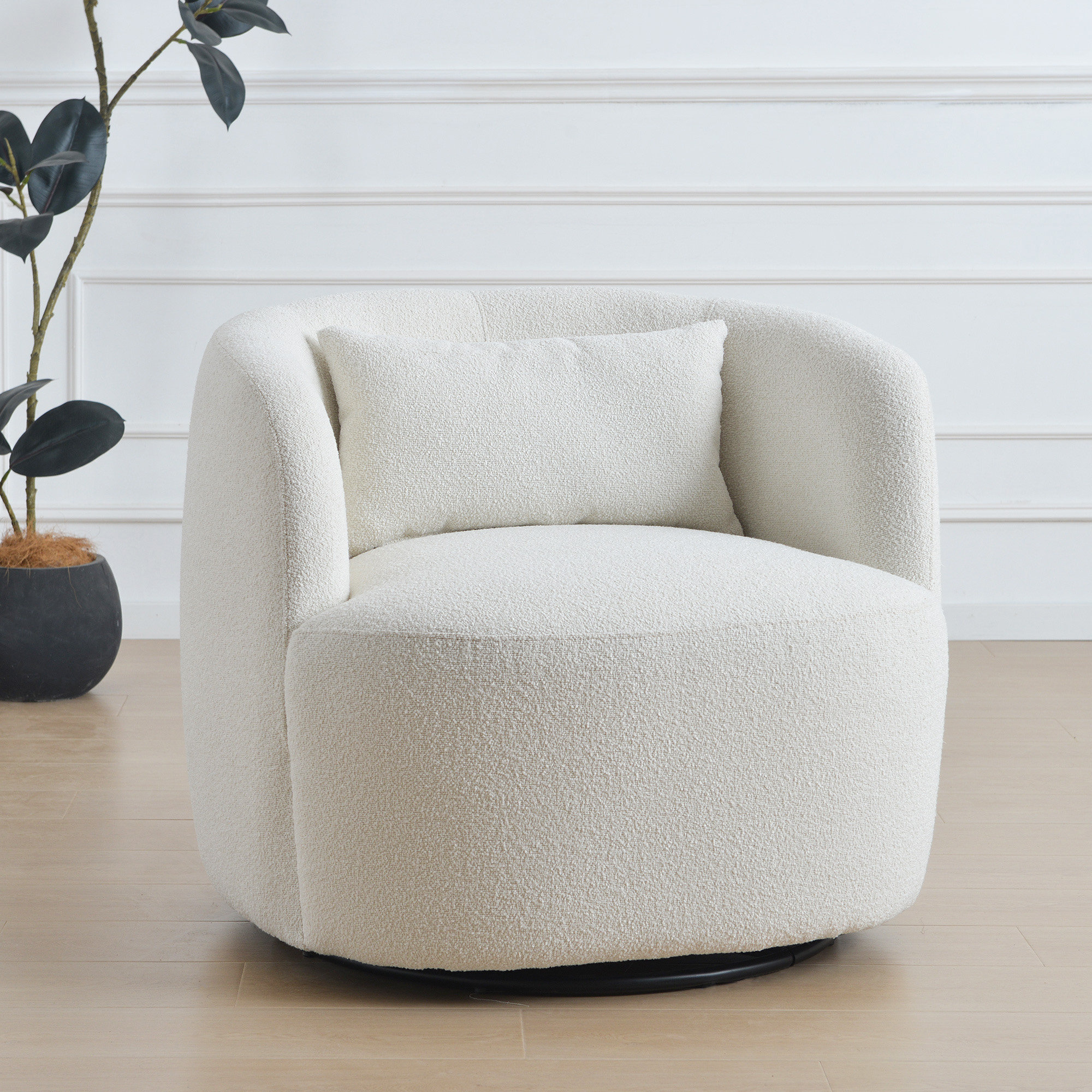 Aria Upholstered Swivel Armchair with Ottoman, Beige