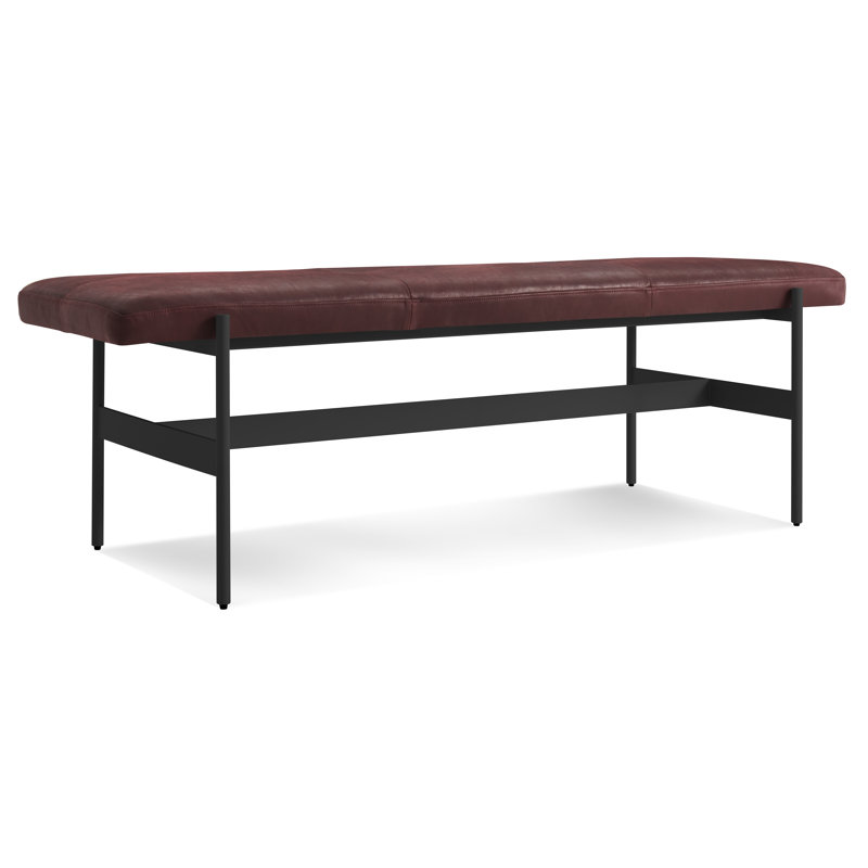 Daybench Leather Dining Bench, Ink Genuine Leather, Oblivion, 17" H x 55" W x 14" D