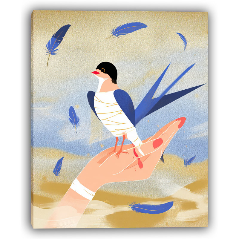 Feathered Trust - Oiseau dans la main avec des plumes bleues