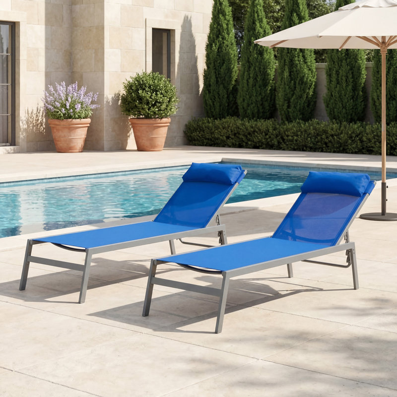 Kozyard Wilson Adjustable Chaise Lounge Chair, Powder-Coated Steel Frame, Breathable Textilene Seat, Blue