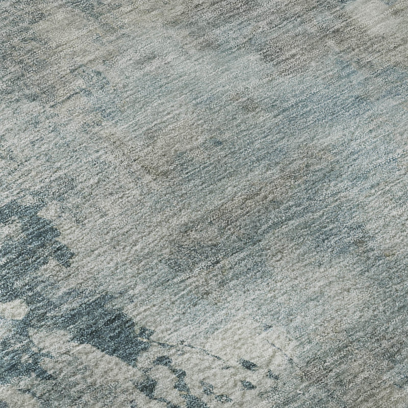 Tapis abstrait lavable à la machine de qualité supérieure Mayfield AMF2073, Sarcelle, Rond 8 pi