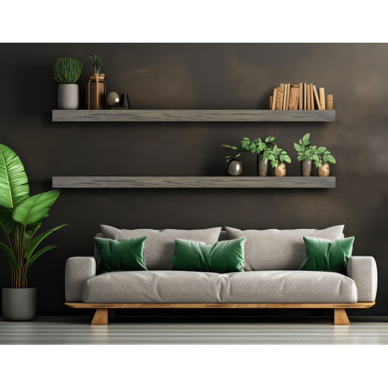 Emerald Lee 2 Piece Oak Floating Shelf, Carbon Gray, 3" H x 72" W x 4" D