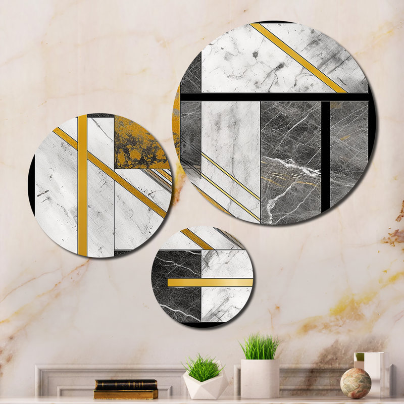 Agate en marbre de granit avec touches dorées - ensemble de décorations murales géométriques modernes en métal
