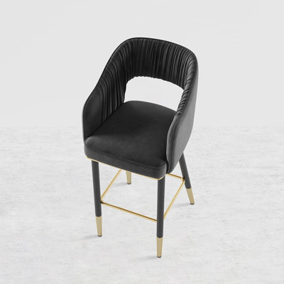 Modern Velvet Bar Stools With Upholstery Gray by Everly Quinn