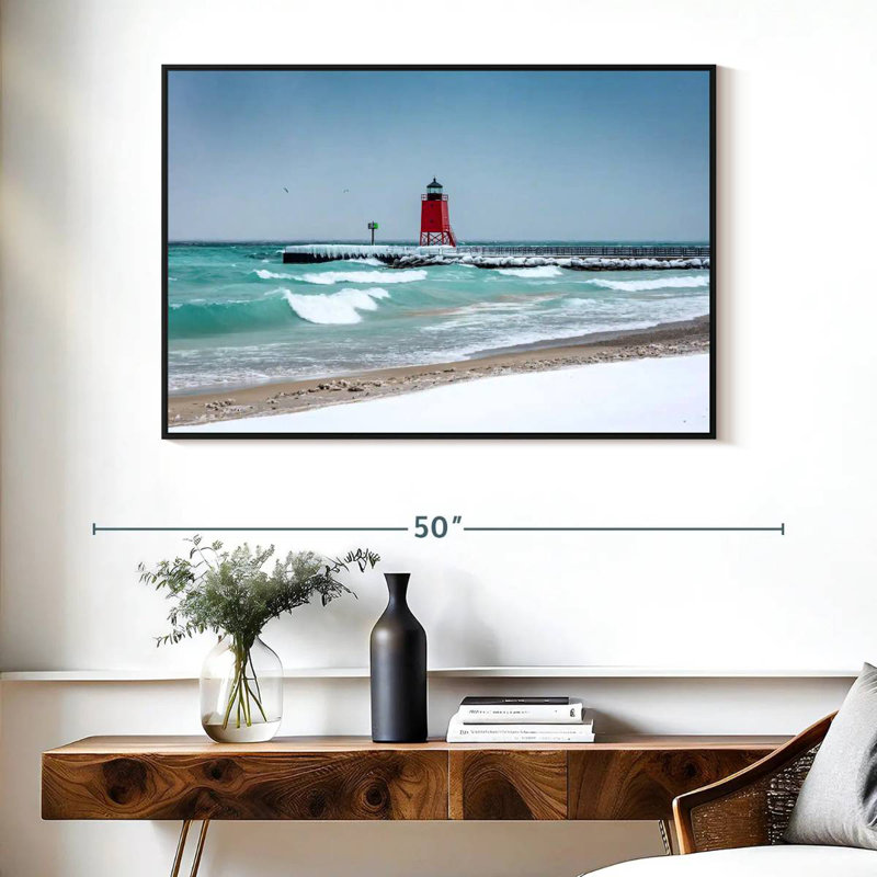 Charlevoix Lighthouse View, Floating Frame Black, 40" X 27"