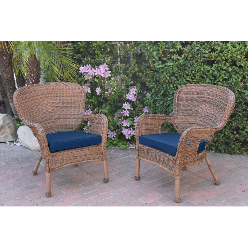 Batchelder Wicker Outdoor Lounge Chair, Midnight Blue, Honey