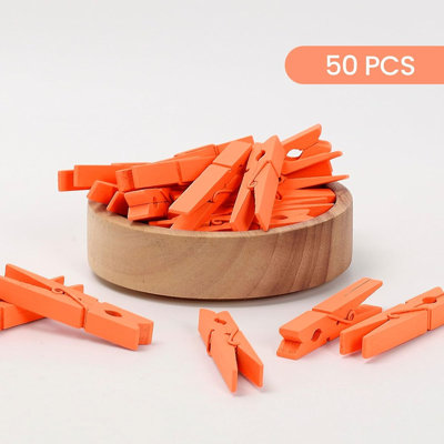 Paquet de 50 pinces à linge en bois orange, pinces à bois décoratives de 2,9 pouces pour photos, artisanat et décoration intérieure