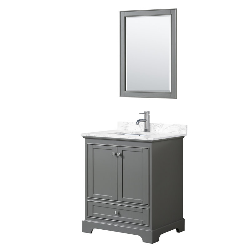Deborah 30'' Single Bathroom Vanity with Marble Top, Dark Gray, White Cultured Marble, Matte Black