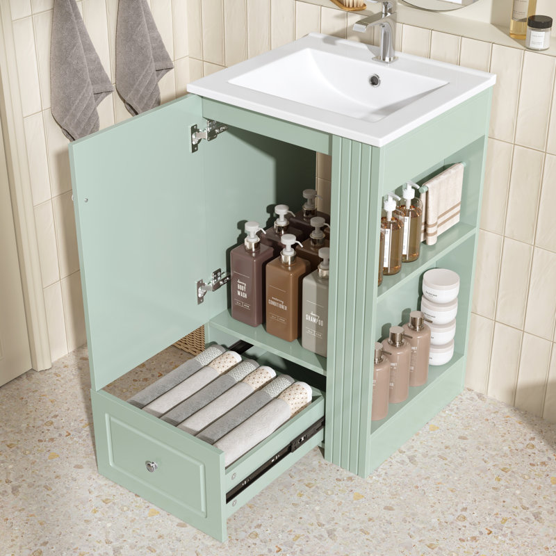 Meuble-lavabo autoportant de 20 po avec lavabo en céramique, Vert