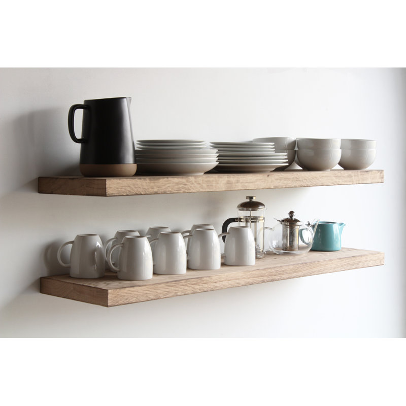 Geller 2 Piece Oak Floating Shelf, 1.75" H x 48" W x 11" D, Torched Oak