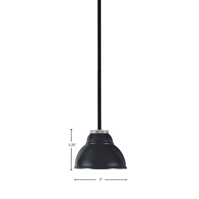 Amarmula 1 Light Stem Mini Pendant, Matte Black & Graphite Finish, 7" Matte Black Double Bubble Metal Shade, Black