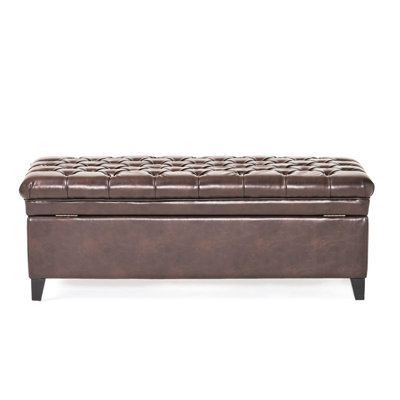 Banc de rangement de 20,5 po de large avec rembourrage en similicuir - siège en bois brun de 50 po de long