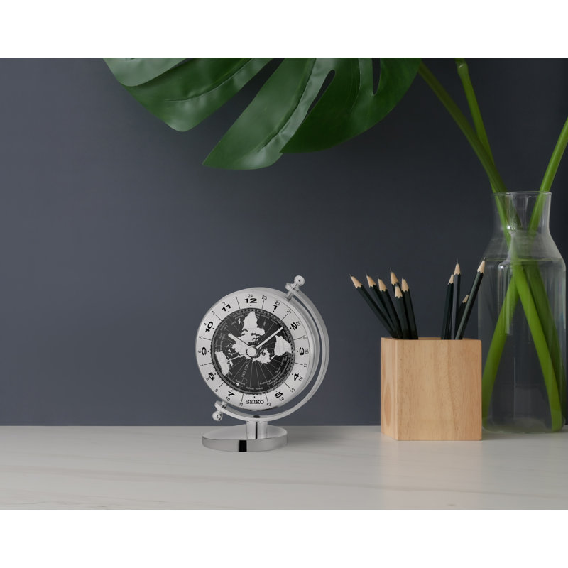 Silver Quartz Globe Desk Clock with World Time Function