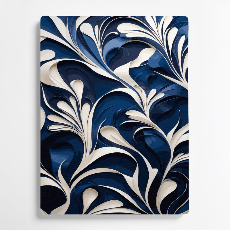Art floral abstrait en métal bleu 17, H 20 po x l 24 po
