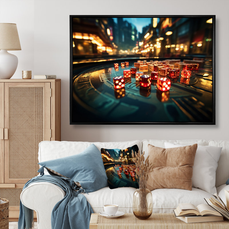 «Casino Royale Dice II», art mural sur toile, Cadre flottant noir, 24" H x 32" W