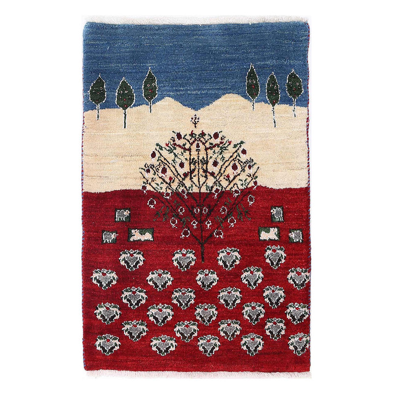 Ivory Hand Knotted Persian gabbeh Rug 2'X 3'