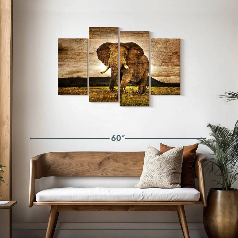 Éléphant en bois, H 27 po x l 43 po