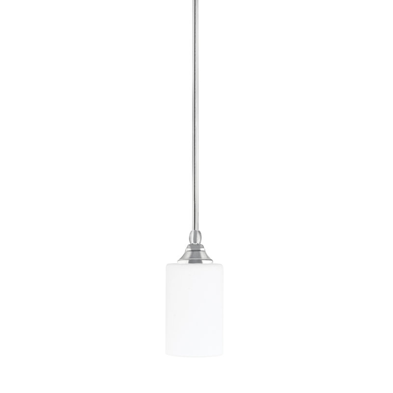 Stem Hung Mini Pendant With 4" Glass, Brushed Nickel, White