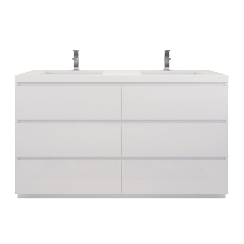 Ensemble de meuble-lavabo double 60 po Ferrante, Blanc ultrabrillant