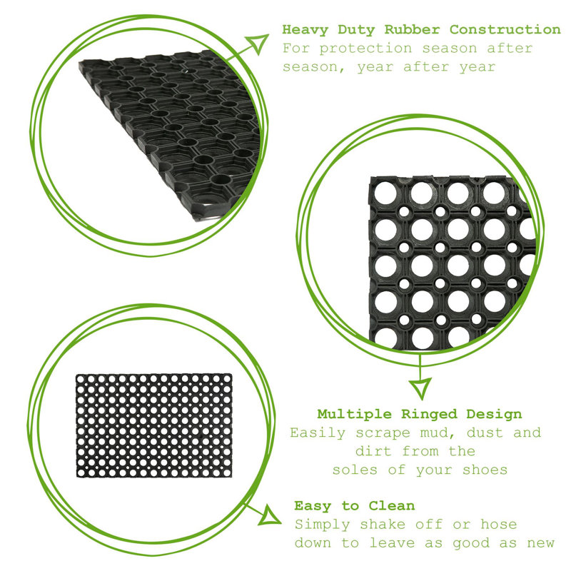 Nicola Spring - Heavy Duty Rubber Door Mats - Black, 60cm W x 80cm L