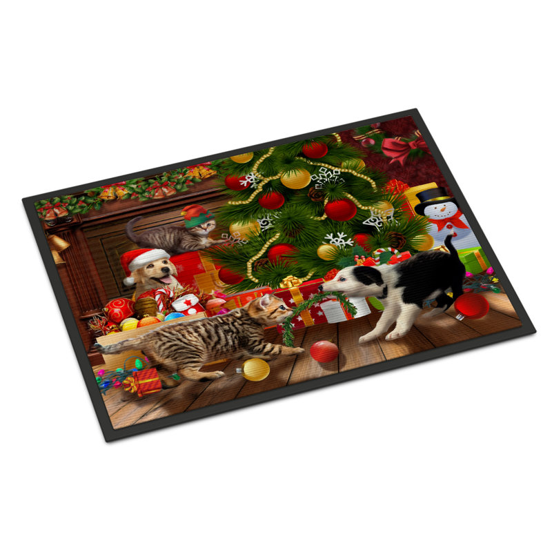 Tapis d'entrée antidérapant Guerriero, L 24 po x L 36 po, Les Fêtes « Little Christmas Fun » - labrador b