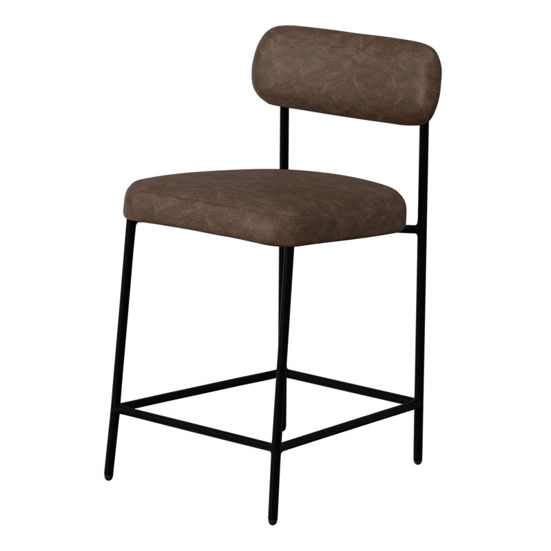 Chaise de bar Iffa, dossier ouvert, fer noir, cognac, Noyer blanc brun, Tabouret de comptoir (siège d'une hauteur de 24 p