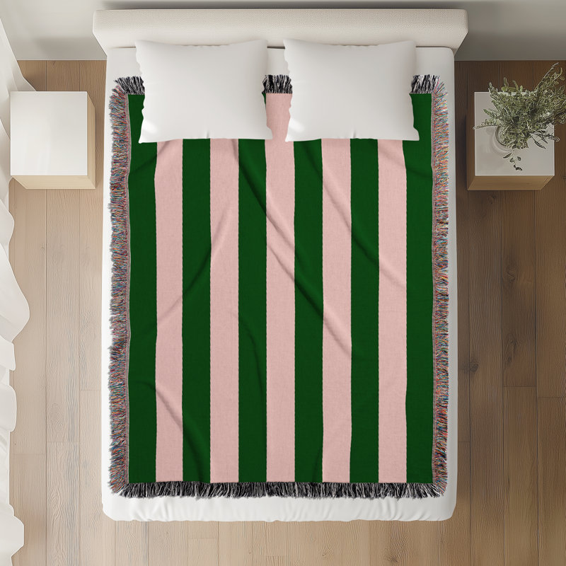 Jeté en mélange de coton Cassian, Rose / vert, L 80 po x l 60 po
