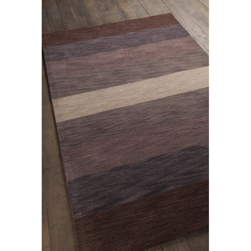 Frias Authentic Hand-Tufted Handmade Brown, Purple, Beige, Tan Striped Wool Area Rug, Rectangle 5' x 7'6"