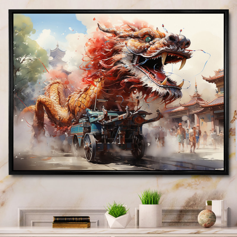 " China Art Imperial Dragon II ", Black Floater Framed, 16" H x 32" W x 1" D