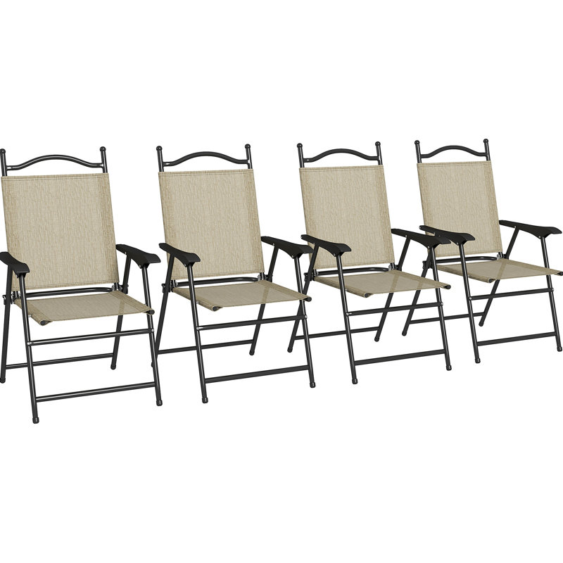 Folding Patio Chairs, Set Of 4 Sports Chairs For Adults, Camping Chairs With Armrests, Breathable Mesh Fabric Seat For Lawn