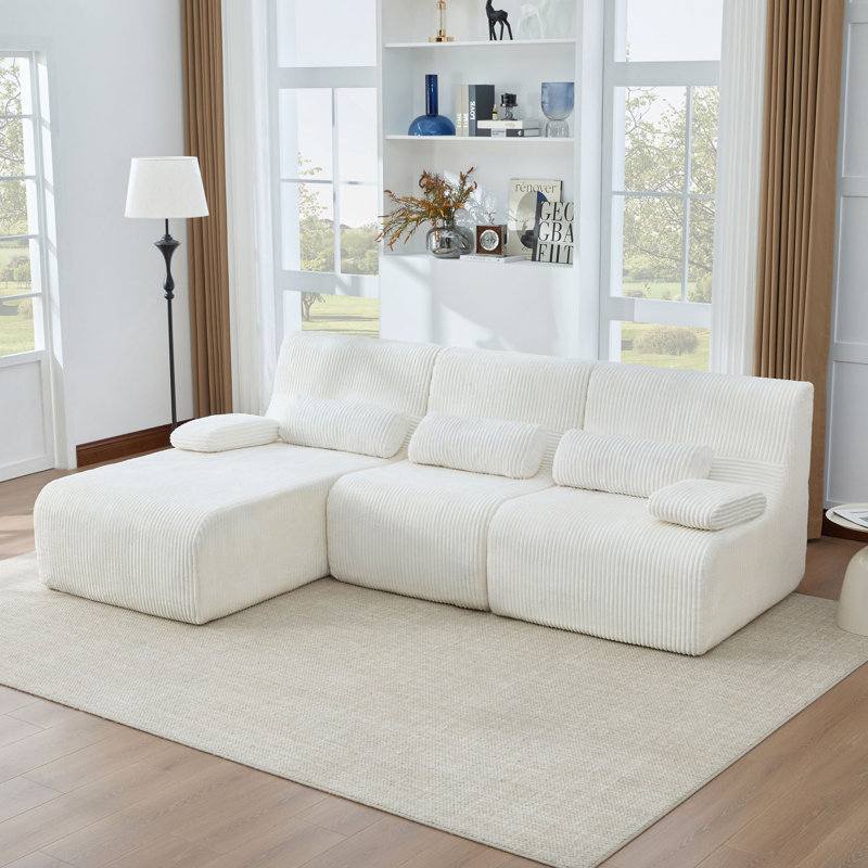 Canapé modulaire moderne de 98 po sans canapé en forme de L Canapé, Velours côtelé beige, Beige