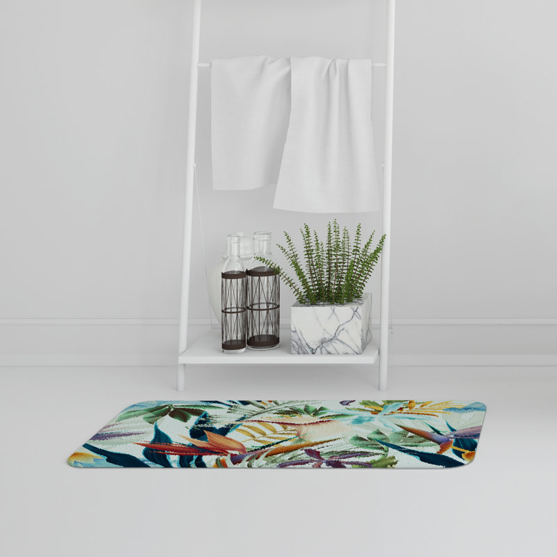 Akelah Non-Slip Bath Rug, Orange/Green Floral 7