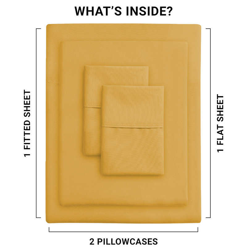 Ensemble de draps en microfibre brossée douce Hotel Luxury avec draps et taies d'oreiller très doux, Double, Jaune