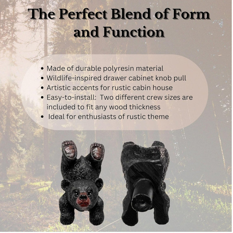Resin Rustic Wildlife Drawer Pull and Cabinet Knob Handstand Playing Black Bear Design