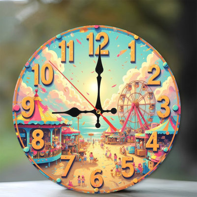 amusement park carnival clock ocean beach scene