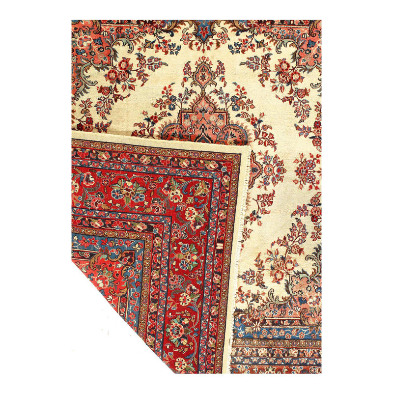 Tapis ivoire / rouge à motif floral en laine 9 pi x 9 pi Simin