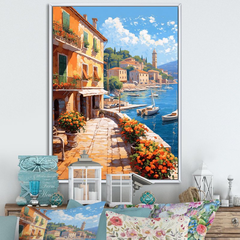 La Dolce, plage italienne I - art mural Italie, H 40 po x l 30 po x P 1,5 po, Cadre flottant blanc