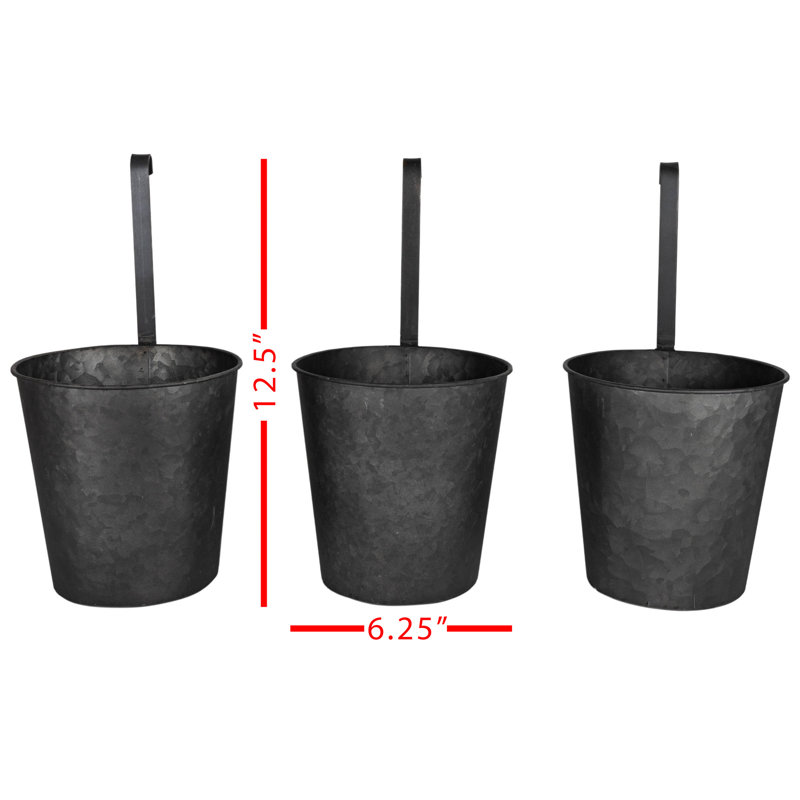 Set of 3 Black Galvanized Metal Hanging Planters