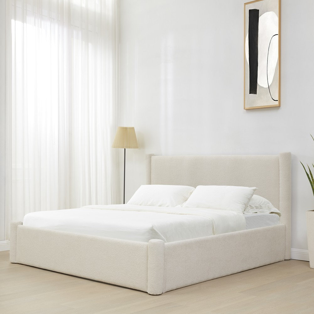 Dart Upholstered Bed, Queen, White