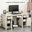 Bureau d'ordinateur de ferme avec rangement, 2 tiroirs, 2 armoires et tablettes réglables pour le bureau personnel, crème