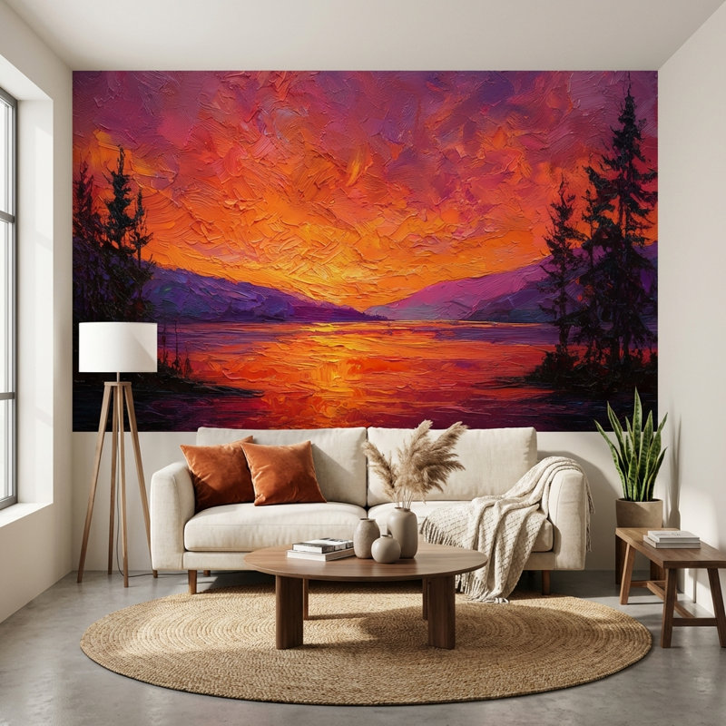 Fond d'écran abstrait paysage coucher de soleil, 100"x96", Non-Woven Nonpasted