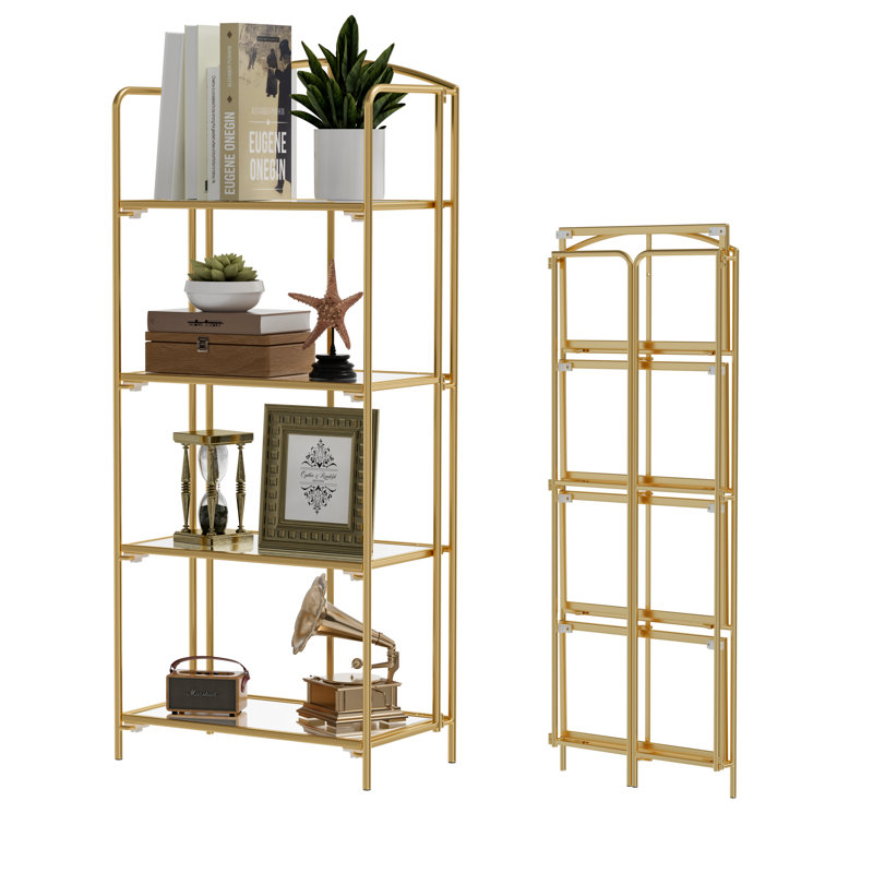 Sylvius Bookcase, (4 Shelves) 53.2" H x 22.4" W x 12.6" D, Gold
