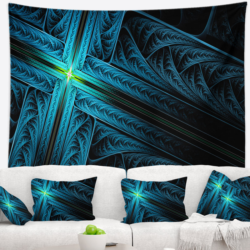 Tapisserie en croix de style turquoise turquoise abstrait, H 50 po x l 60 po