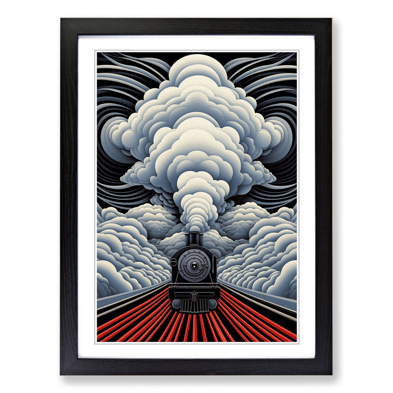 Steam Train Op - Single Picture Frame Print on Wood, Black, 34cm H x 25cm W x 2cm D